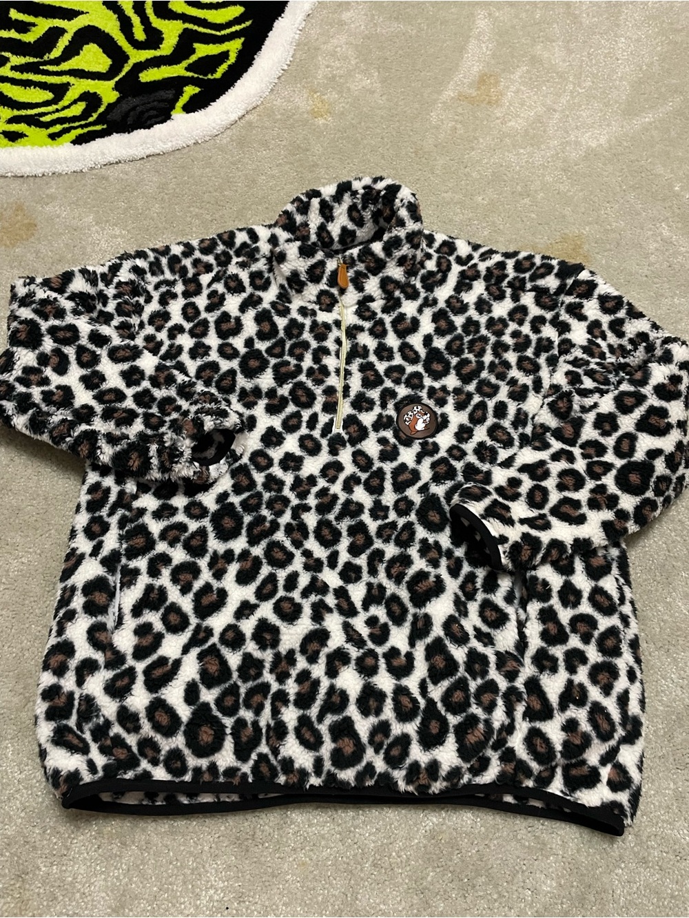 Buc-ee’ss Leopard Print Sherpa Pullover Zip-Up Quarter Zip Jacket